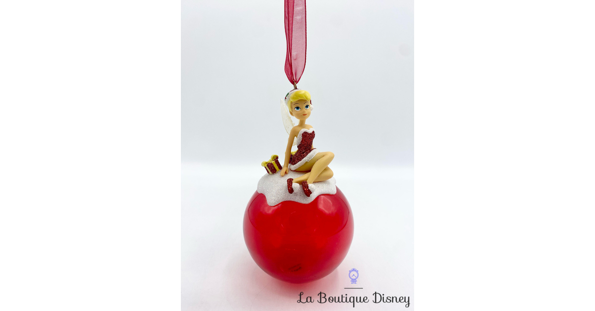 Boule Noël Fée Clochette rouge Joyeux Noël Disneyland Paris Disney